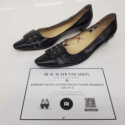 Burberry Black Leather Buckle Low Heels Women's Size 9.5