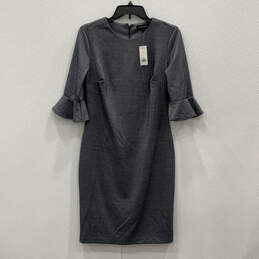 NWT Womens Gray Herringbone 3/4 Sleeve Back Zip Sheath Dress Size 4