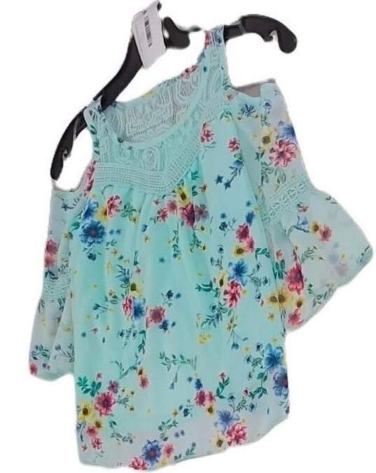 Women's Floral Round Neck Cold Sleeve Pullover Blouse Top Sz S 7-8 image number 3