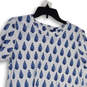 Womens Blue White Batik Print Crew Neck Short Sleeve Shift Dress Size Large image number 3