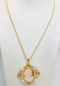 Amedeo Gold Tone Carved Shell Cameo Crystal & Cat's Eye Pendant Necklace 32.1g image number 1