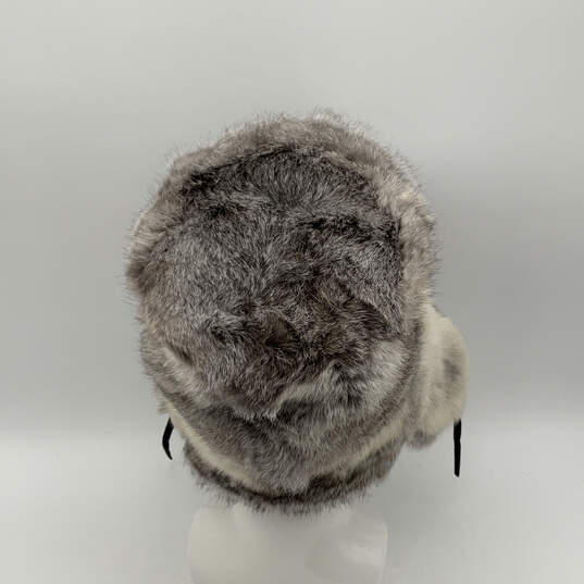 Mens Gray White Fur Lined Tie Fashionable Aviator Trapper Hat One Size image number 6
