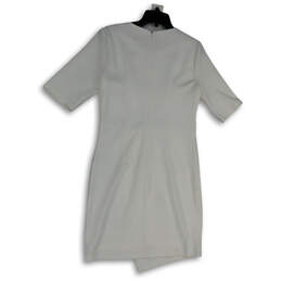NWT Womens White Short Sleeve Round Neck Back Zip Sheath Dress Size Large alternative image