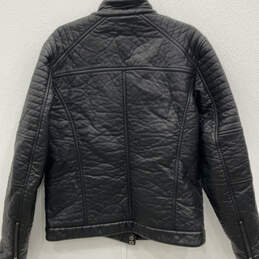 Womens Black Leather Long Sleeve Pockets Full-Zip Motorcycle Jacket Size L alternative image