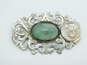 Vintage Mexican Artisan 925 Sterling Silver Scrolled Cut Out Green Onyx Brooch 26.1g image number 1