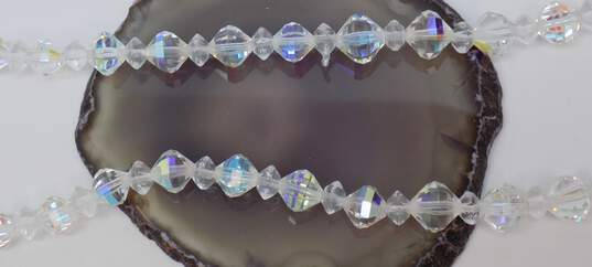 Vintage Silvertone & Goldtone Aurora Borealis Crystals Beaded Necklace & Flower Cluster & Beaded Tassels Drop Clip On Earrings 85.1g image number 7
