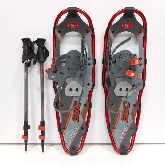 Yukon Charlie's 930 Red Snowshoes w/ Trekking Poles image number 1