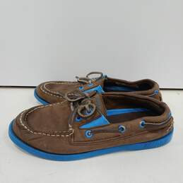 Boys Brown Blue Leather Moc Toe Low Top Lace Up Boat Shoes Size 12.5 alternative image