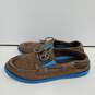 Boys Brown Blue Leather Moc Toe Low Top Lace Up Boat Shoes Size 12.5 image number 2