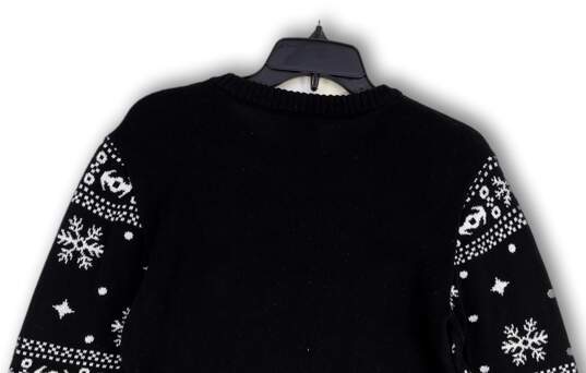 Womens Black Knitted Graphic Print Crew Neck Pullover Sweater Size Small image number 4