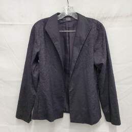 Eileen Fisher WM's 100% Silk Black Open Front Embroidered Blazer Size SM