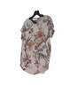 Womens Pink Floral Round Neck Short Sleeve Casual Blouse Top Size Large image number 2