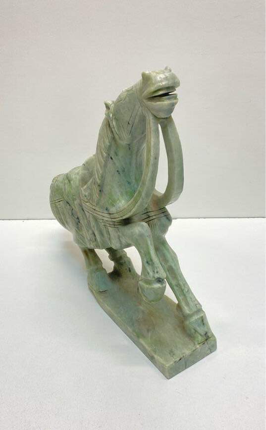 Stone Horse Statue Hand Crafted Oriental Green Stone Folk Art Sculpture image number 2