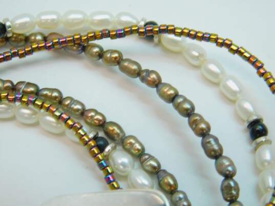 925 Natural Stone & Pearl Artisan Jewelry 46.4g image number 9