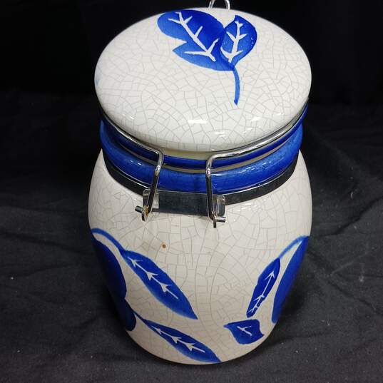 Vintage Blue and White Ceramic Jar image number 2