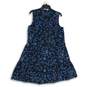 Womens Blue Floral Sleeveless Henley Neck Knee Length A-Line Dress Size Medium image number 1