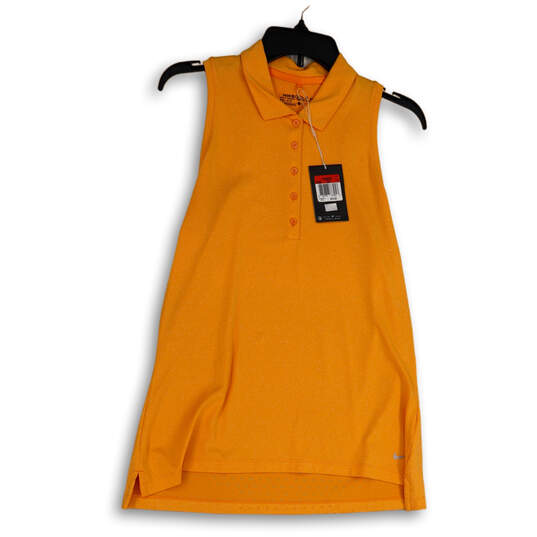 NWT Womens Orange Sleeveless Dri-Fit Button Front Golf Polo Shirt Size L image number 1