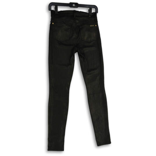 Womens Black Leather Shiny 5-Pocket Design Skinny Leg Ankle Pants Size 25 image number 2