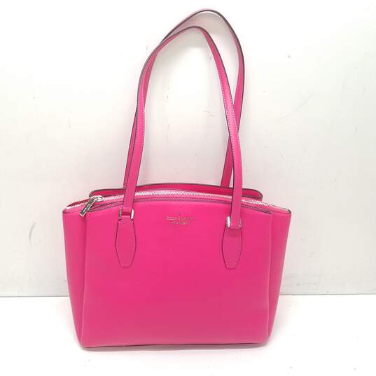 Buy the Kate Spade Pebble Leather Booked Work Tote Magenta | GoodwillFinds