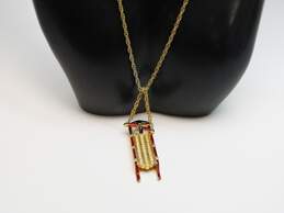 VNTG Gold Tone Swarovski Crystal Pave & Enamel Sled Pendant Necklace