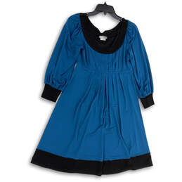 Womens Blue Pleated Front Round Neck Long Sleeve Pullover A-Line Dress Sz 6