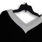 Womens Black White Knitted V-Neck Long Sleeve Pullover Sweater Size L image number 3