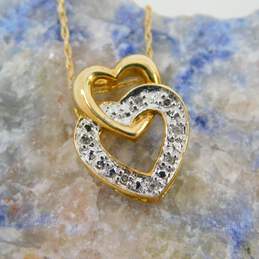 10K Yellow Gold Diamond Accent Double Heart Necklace 1.5g