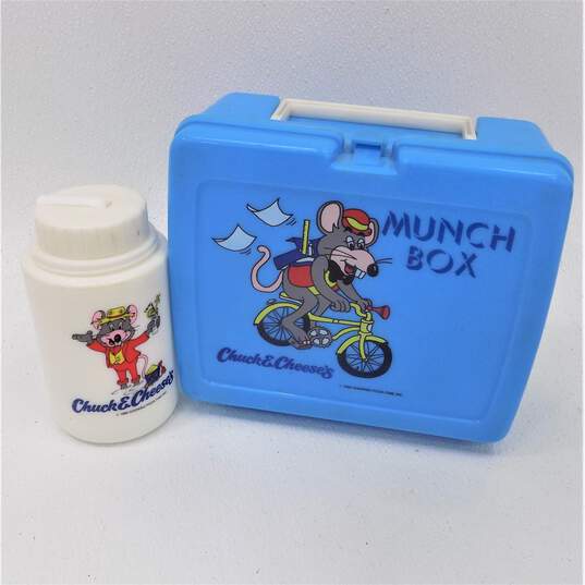 VTG 1986 Chuck E. Cheese Munch Box Blue Lunchbox & Thermos Showbiz Pizza image number 1