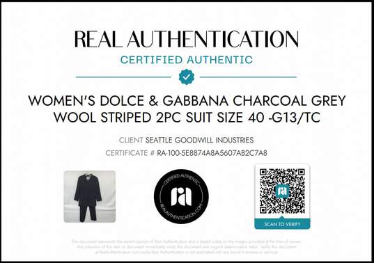 Dolce & Gabbana Wms Charcoal Grey Wool Striped 2PC Suit Size 40 AUTHENTICATED image number 6