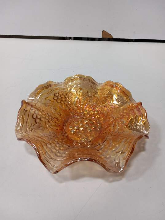Orange Carnival Glass Ruffled Bowl image number 1