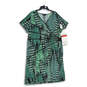 NWT Womens Green Black Printed V-Neck Short Sleeve Shift Dress Size 22W image number 1