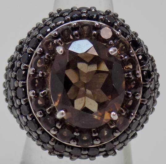 Yours By Loren 925 Sterling Silver Smoky Quartz & Black CZ Statement Ring 16.6g image number 1