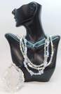 Swarovski Crystal Blue Lace Agate Aquamarine Mother Of Pearl & Crystal Multi Strand Necklace & Bracelet 94.2g image number 1