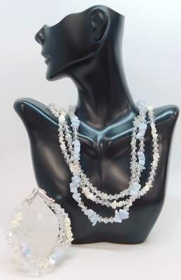 Swarovski Crystal Blue Lace Agate Aquamarine Mother Of Pearl & Crystal Multi Strand Necklace & Bracelet 94.2g