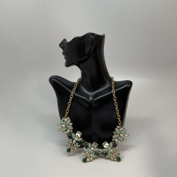 Designer J. Crew Gold-Tone Chain Green Crystal Stones Statement Necklace