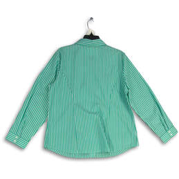 NWT Womens Green White Striped Collared Long Sleeve Button-Up Shirt Size L alternative image