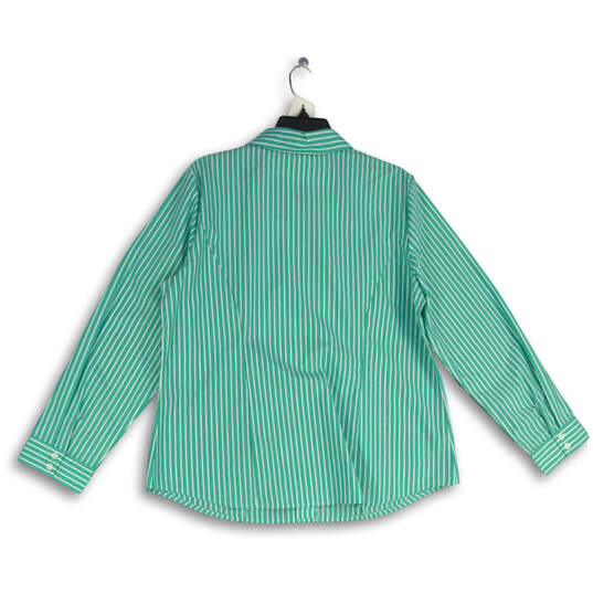 NWT Womens Green White Striped Collared Long Sleeve Button-Up Shirt Size L image number 2