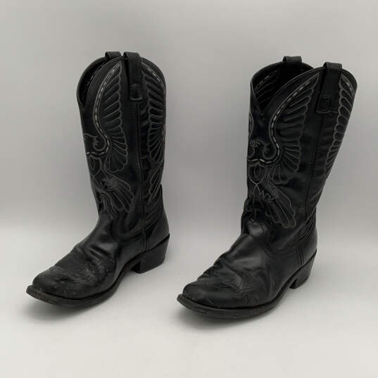 Mens Black Leather Square Toe Mid Calf Pull-On Cowboy Western Boots Size 8D image number 4