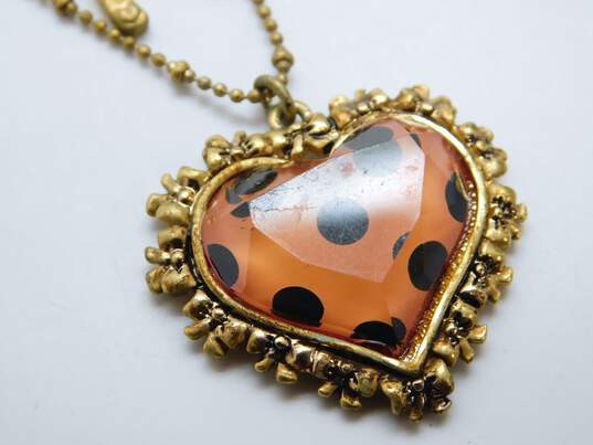 Designer Betsey Johnson Polka Dot Heart & Bow Double Strand Necklace image number 2