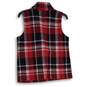 NWT Chaps Womens Red Plaid Spread Collar Asymmetric Zip Vest Size MP image number 2
