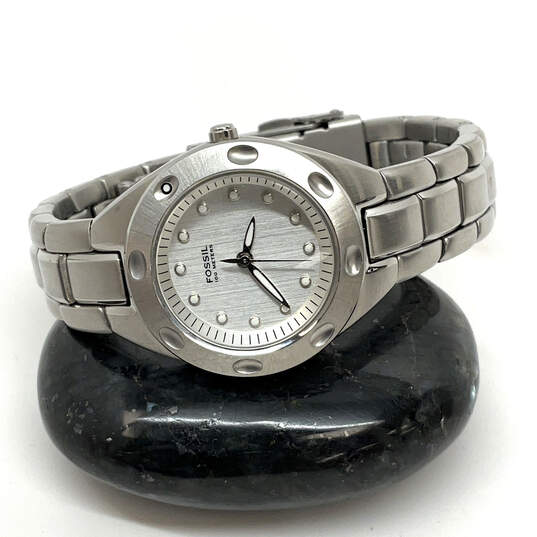 Designer Fossil PR-5115 Silver-Tone Stainless Steel Round Analog Wristwatch image number 1