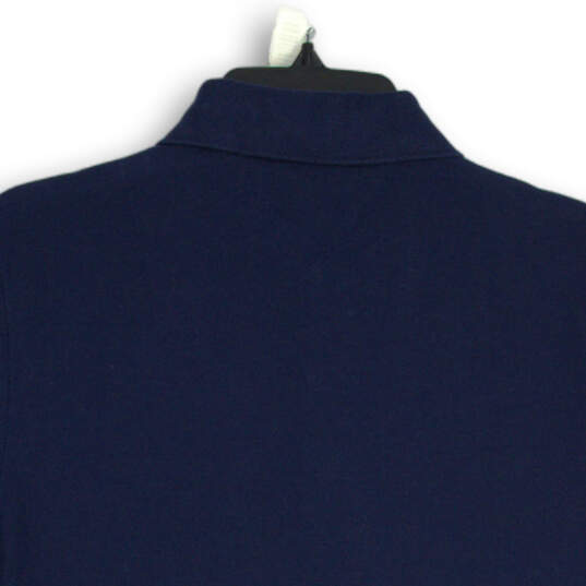 Mens Navy Short Sleeve Collared Quarter Button Custom Fit Polo Shirt Size M image number 4
