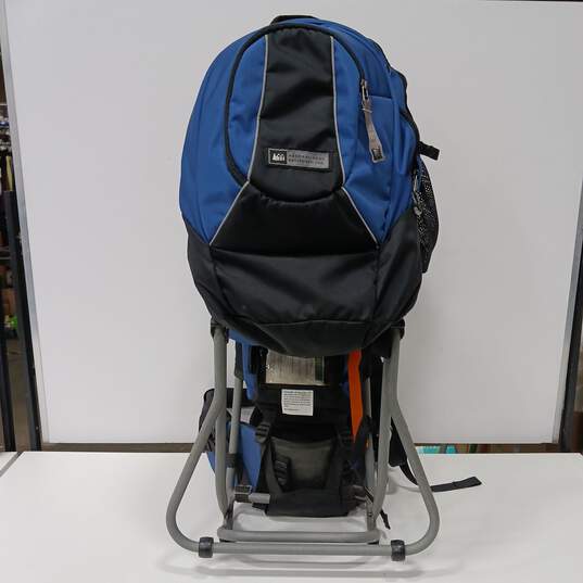 REI Piggy Back Blue Baby Carrier With Sun/Bug Cover/Backpack image number 1