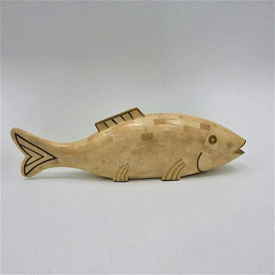 VTG Maitland Smith Beige & Cream Brass Trim Carp Fish Art Sculpture image number 3