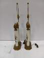 Vintage Pair Of Gilded Milk Glass Pillar Lamps image number 5