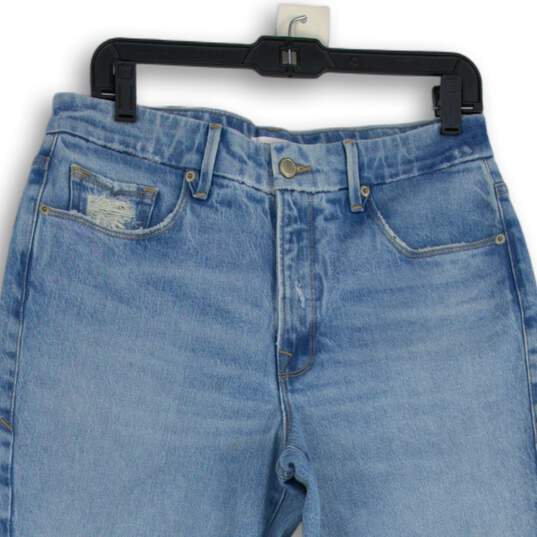 Womens Light Blue Denim Medium Wash Distressed Cropped Jeans Size 8/29 image number 3