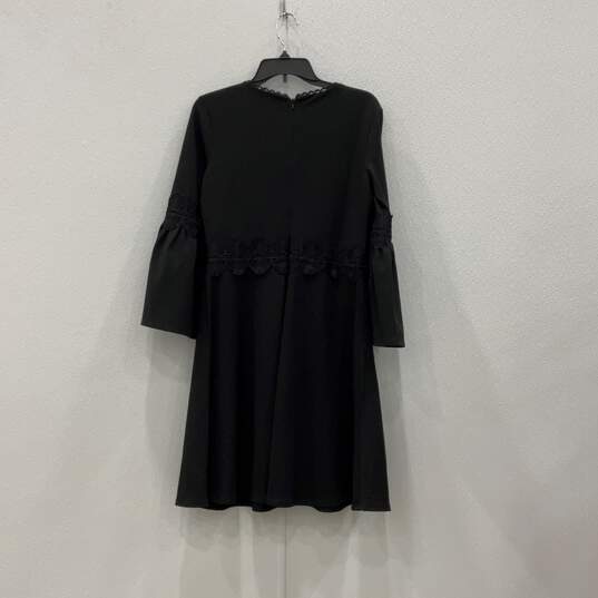 NWT Womens Black Round Neck Back Zip Bell Sleeve Fit And Flare Dress Size 6 image number 2