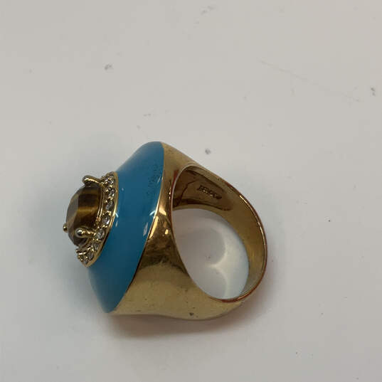Designer J. Crew Gold-Tone Clear Rhinestones Fashionable Blue Round Ring image number 4