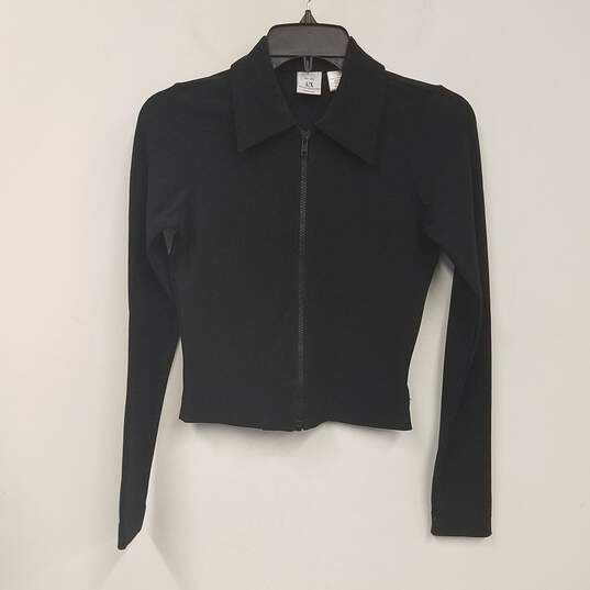 Womens Black Long Sleeve Collared Cropped Full Zip Sweater Size X-Small image number 1