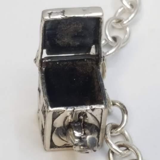 Sterling Silver Rolo Chain Trinket Box Charm 7 7/8inch Bracelet 14.0g image number 5
